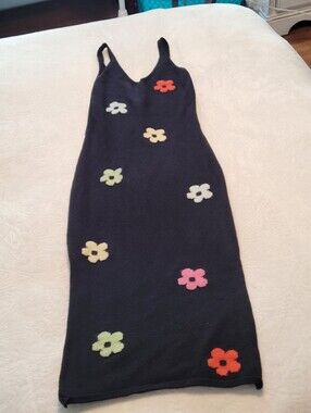 Cider Knit Floral Midi Dress Double Slit Tank Top Style Xs Black Flowers Euc